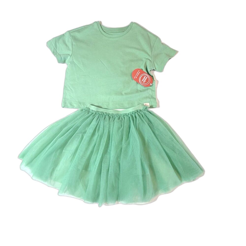 Wonder Nation Girls Green 2 Piece Set Tee & Fluffy Tutu Skirt Size 7 NWT